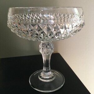 Vtg 1960's Indiana Glass Diamond Point Pattern Cut Crystal Compote Candy Bowl